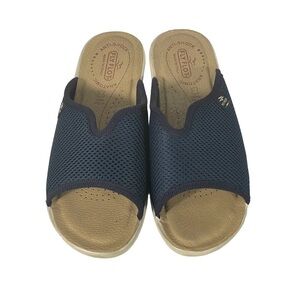 Fly Flot Italy Navy Stretch Mesh Slip On Casual Comfort Wedge Slide Sandals Sz 9